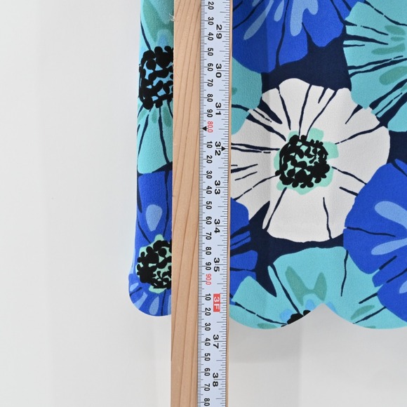 Pappagallo Blue Floral Dress Size 2 Retro Scalloped Hem Sheath Mini Preppy - Picture 5 of 13